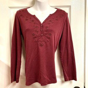 Red Y2K long-sleeve henley